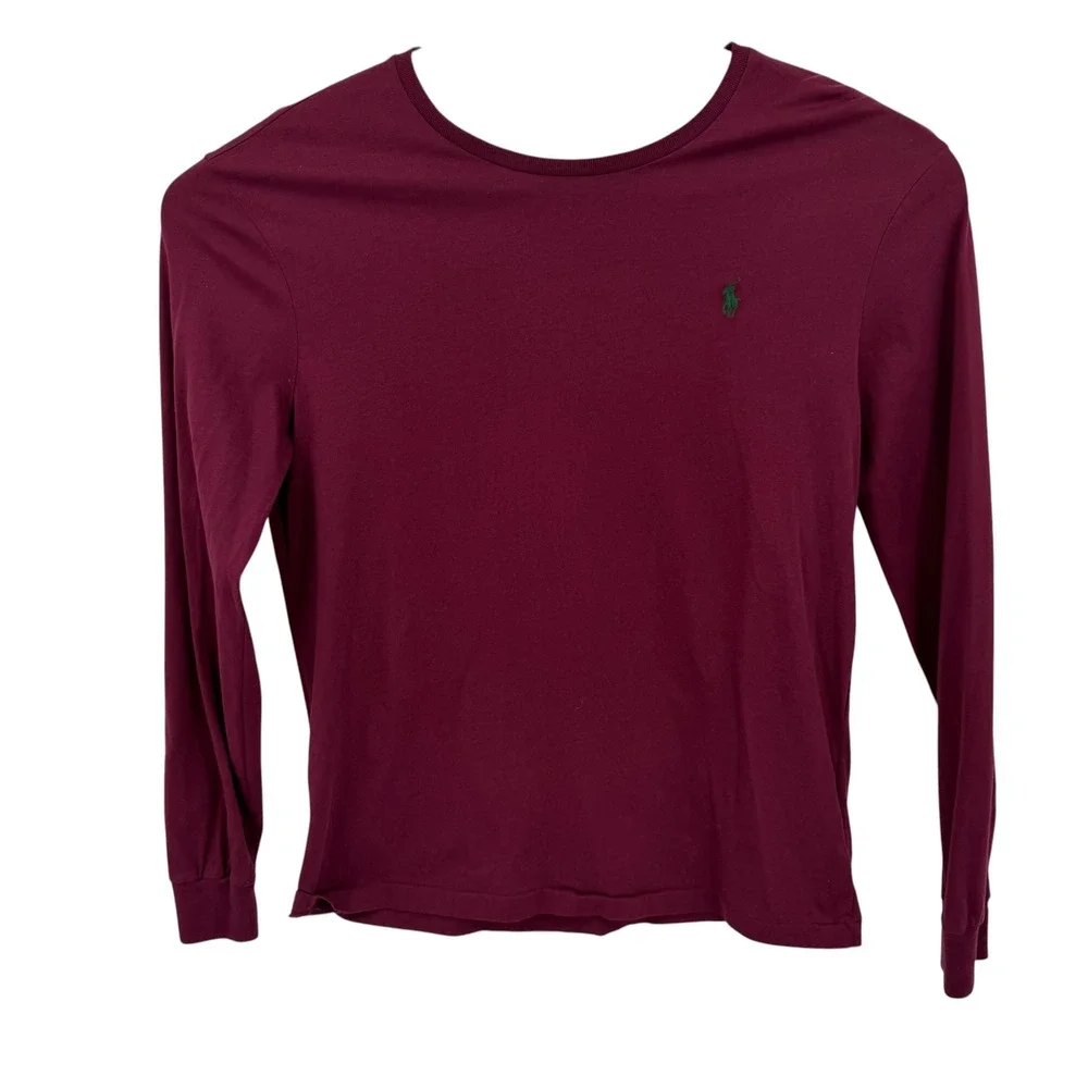 Polo Ralph Lauren T-Shirt Men L Burgundy Long Sleeve Crew Neck Pony Logo Preppy